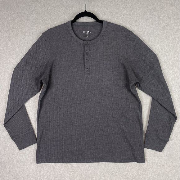 Rhone Shirt Mens L Grey Waffle Henley Long Sleeve - Picture 1 of 7
